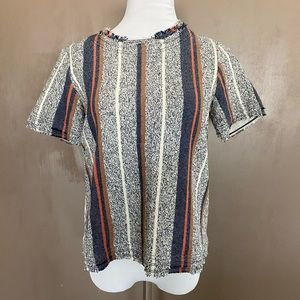 Ann Taylor Striped Woven Frayed Top